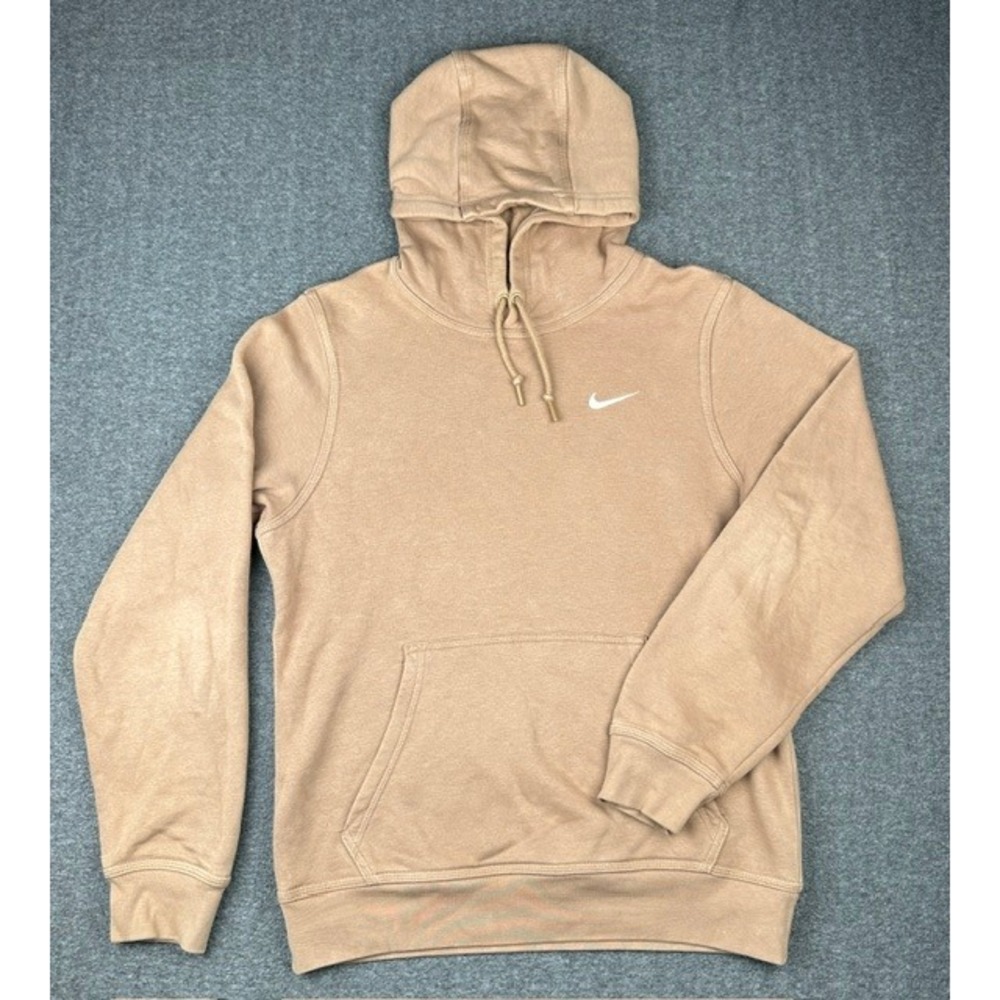 Nike Mens Sportswear Club Fleece Hoodie Tan Khaki Solo Swoosh Pullover Small